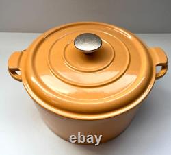 Vintage Round Dutch Oven with Lid, 5QT. Yellow Enameled Cast Iron, Made in France