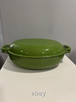 Vintage Sur La Table Large Cast Iron Pot With Lid Green Oval Dutch Oven
