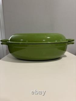 Vintage Sur La Table Large Cast Iron Pot With Lid Green Oval Dutch Oven