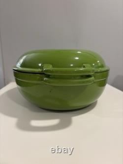 Vintage Sur La Table Large Cast Iron Pot With Lid Green Oval Dutch Oven