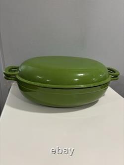 Vintage Sur La Table Large Cast Iron Pot With Lid Green Oval Dutch Oven