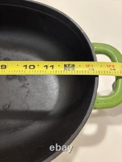 Vintage Sur La Table Large Cast Iron Pot With Lid Green Oval Dutch Oven