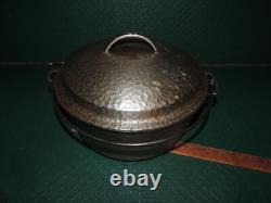 Vintage Wagner Ware H. S. 1268 No. 8 Hammered Nickel Plated Cast Iron Dutch Oven