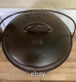 Vintage Wagner Ware Sidney-0-No. 8 Cast Iron Camp Dutch Oven 1920s Starburst Lid