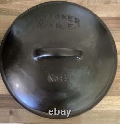 Vintage Wagner Ware Sidney-0-No. 8 Cast Iron Camp Dutch Oven 1920s Starburst Lid