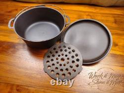 Vollrath #8 Vintage Restored Cast Iron Dutch Oven 3-Piece (Base, Trivet, Lid)