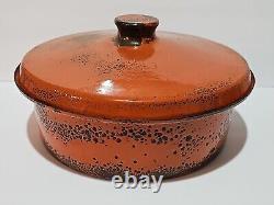 Vtg Hanova of Pasadena Enamel Pot Lid Dutch Oven Orange Lava Splatter 13 WOW