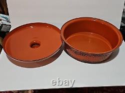 Vtg Hanova of Pasadena Enamel Pot Lid Dutch Oven Orange Lava Splatter 13 WOW