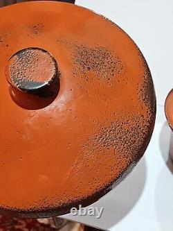 Vtg Hanova of Pasadena Enamel Pot Lid Dutch Oven Orange Lava Splatter 13 WOW