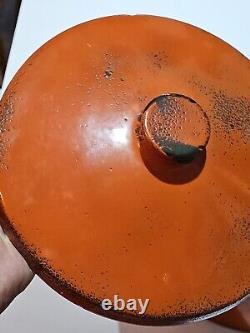 Vtg Hanova of Pasadena Enamel Pot Lid Dutch Oven Orange Lava Splatter 13 WOW