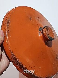 Vtg Hanova of Pasadena Enamel Pot Lid Dutch Oven Orange Lava Splatter 13 WOW