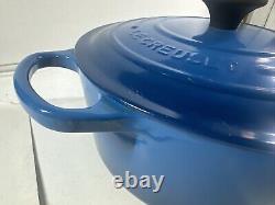 Vtg Le Creuset #26 5.5qt Blue Enamel Cast Iron Covered Dutch Oven France