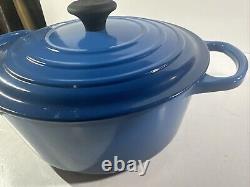 Vtg Le Creuset #26 5.5qt Blue Enamel Cast Iron Covered Dutch Oven France