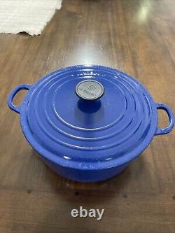 Vtg Le Creuset #26 5.5qt Cobalt Blue Enamel Cast Iron Covered Dutch Oven France