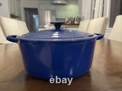 Vtg Le Creuset #26 5.5qt Cobalt Blue Enamel Cast Iron Covered Dutch Oven France