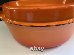 Vtg Le Creuset Cousances Doufeu #12 Dutch Oven Pot With Lid Flame Orange Enameled