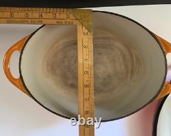 Vtg Le Creuset Cousances Doufeu #12 Dutch Oven Pot With Lid Flame Orange Enameled