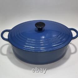 Vtg Le Creuset Enameled Cast Iron Oval Dutch Oven Blue With Lid Pre Owned