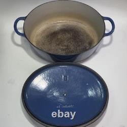 Vtg Le Creuset Enameled Cast Iron Oval Dutch Oven Blue With Lid Pre Owned