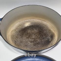 Vtg Le Creuset Enameled Cast Iron Oval Dutch Oven Blue With Lid Pre Owned