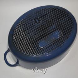 Vtg Le Creuset Enameled Cast Iron Oval Dutch Oven Blue With Lid Pre Owned