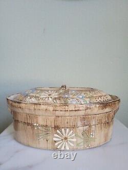 Vtg Made-in Stoneware Dutch Oven & LID France Handpainted Floral Design Brown 4