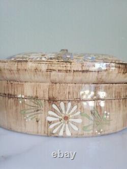 Vtg Made-in Stoneware Dutch Oven & LID France Handpainted Floral Design Brown 4