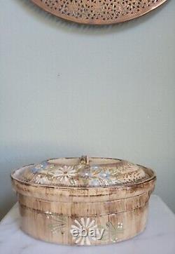 Vtg Made-in Stoneware Dutch Oven & LID France Handpainted Floral Design Brown 4