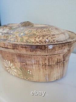 Vtg Made-in Stoneware Dutch Oven & LID France Handpainted Floral Design Brown 4