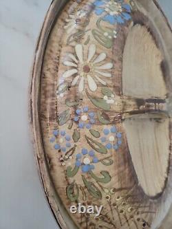 Vtg Made-in Stoneware Dutch Oven & LID France Handpainted Floral Design Brown 4