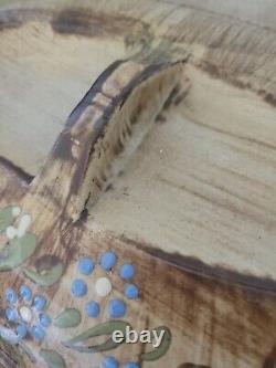 Vtg Made-in Stoneware Dutch Oven & LID France Handpainted Floral Design Brown 4