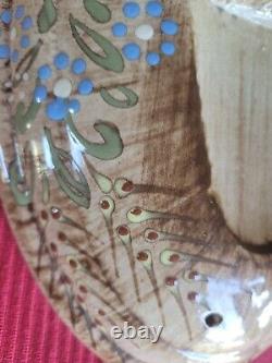 Vtg Made-in Stoneware Dutch Oven & LID France Handpainted Floral Design Brown 4