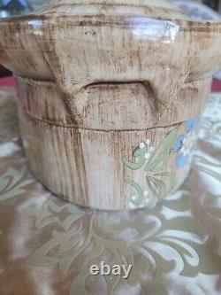 Vtg Made-in Stoneware Dutch Oven & LID France Handpainted Floral Design Brown 4