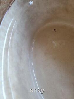 Vtg Made-in Stoneware Dutch Oven & LID France Handpainted Floral Design Brown 4