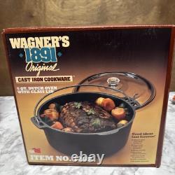 Vtg Wagner Cast Iron 5 Qt Dutch Oven 1268 With Pyrex Glass Lid New In Sealed Box