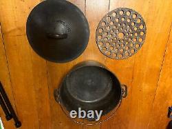 Wagner Ware #1269 Drip Drop Baster #9 cast iron dutch oven with lid and Trivet