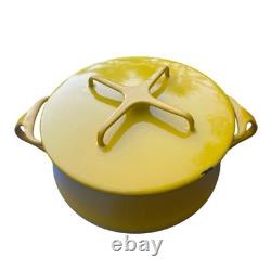 3 casseroles vintage Dansk Kobenstyle en émail jaune, cocotte avec couvercle trépied, tailles M, S et L