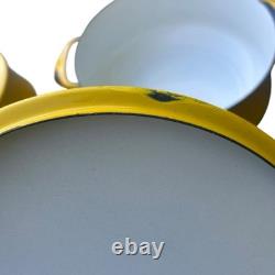 3 casseroles vintage Dansk Kobenstyle en émail jaune, cocotte avec couvercle trépied, tailles M, S et L