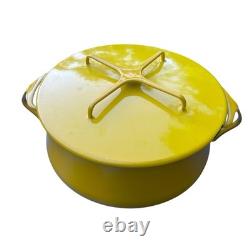 3 casseroles vintage Dansk Kobenstyle en émail jaune, cocotte avec couvercle trépied, tailles M, S et L