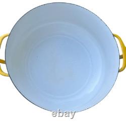 3 casseroles vintage Dansk Kobenstyle en émail jaune, cocotte avec couvercle trépied, tailles M, S et L