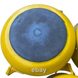 3 casseroles vintage Dansk Kobenstyle en émail jaune, cocotte avec couvercle trépied, tailles M, S et L