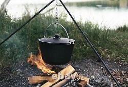6 L Chaudron en fonte pour touristes avec couvercle, kazan extérieur, faitout néerlandais, pot de campfire