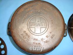 Ancienne cocotte hollandaise Griswold #8 à couvercle Tite Top #833 et trépied 833K Pot