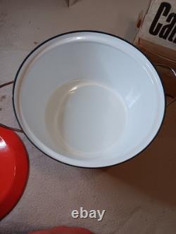 CATHERINEHOLM Vaisselle en émail Rouge Blanc Lotus cocotte 12,5 Dutch oven avec couvercle boîte d’origine