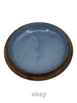 C. 1905 McCoy Vaisselle de Cuisine Néerlandaise en Éponge Faitout en Céramique avec Couvercle Ligné en Bleu