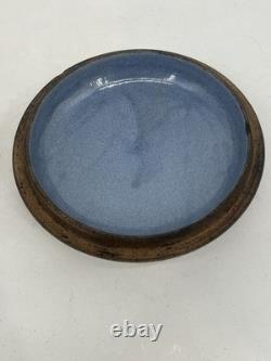 C. 1905 McCoy Vaisselle de Cuisine Néerlandaise en Éponge Faitout en Céramique avec Couvercle Ligné en Bleu