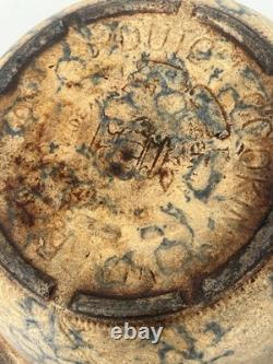 C. 1905 McCoy Vaisselle de Cuisine Néerlandaise en Éponge Faitout en Céramique avec Couvercle Ligné en Bleu