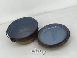 C. 1905 McCoy Vaisselle de Cuisine Néerlandaise en Éponge Faitout en Céramique avec Couvercle Ligné en Bleu