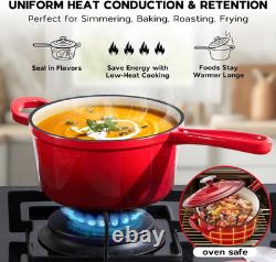 Casserole de 2QT avec couvercle, casserole en fonte émaillée, petite cocotte pour la cuisson