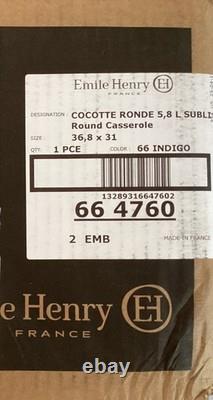 Casserole en céramique Émile Henry Sublime avec couvercle petit éclat 6 quart indigo 12,25